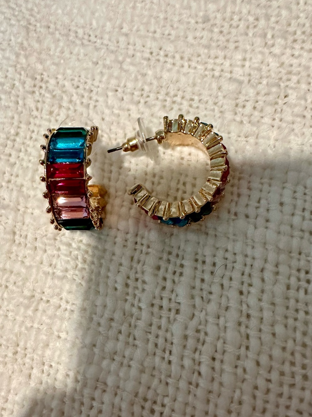 Gold-Tone Multicolor Baguette Hoop Earrings